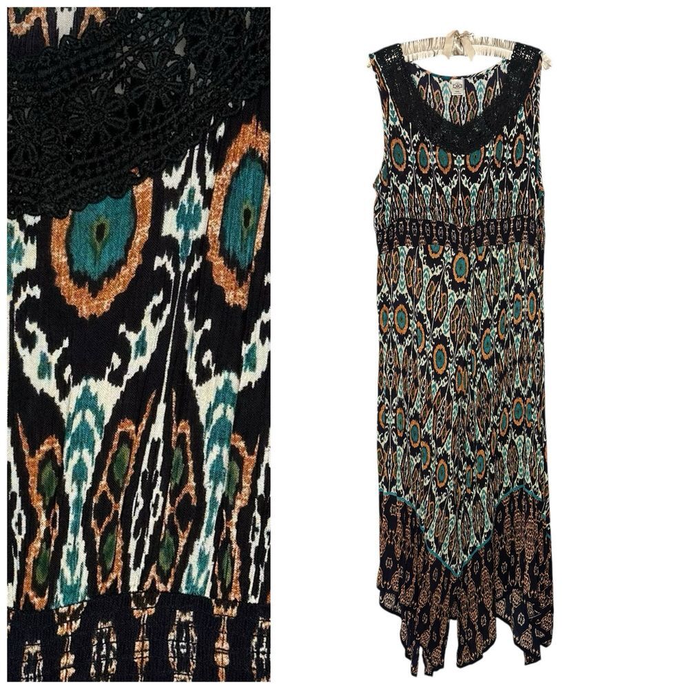 Bila Maxi Dress XXL Asymmetrical Flowy Crochet Gypsy Boho Hippie Cottage‎ 2XL